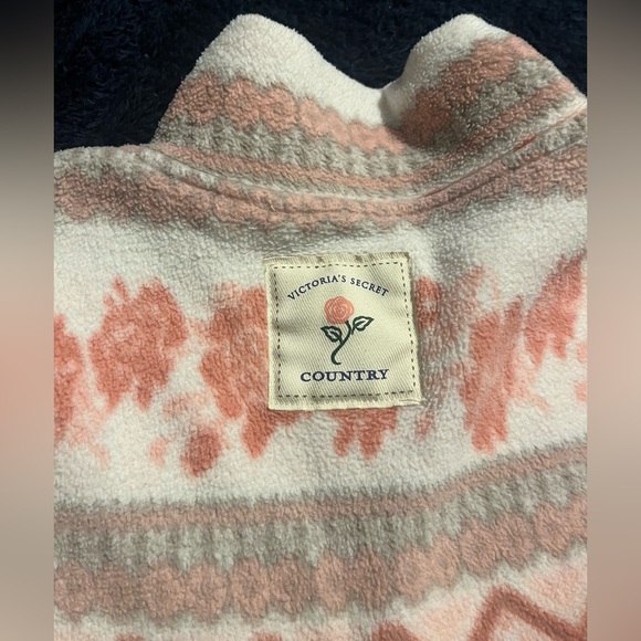 VTG Victorias Secret Country Pink Nordic Fleece 1/4 Zip Pullover Sweater L - Picture 3 of 7